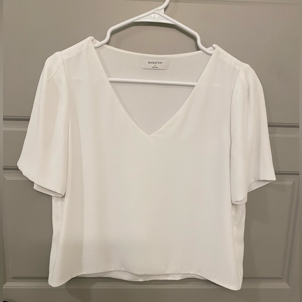 Babaton ‘Randy’ Short Sleeve Blouse in Cream / Off White